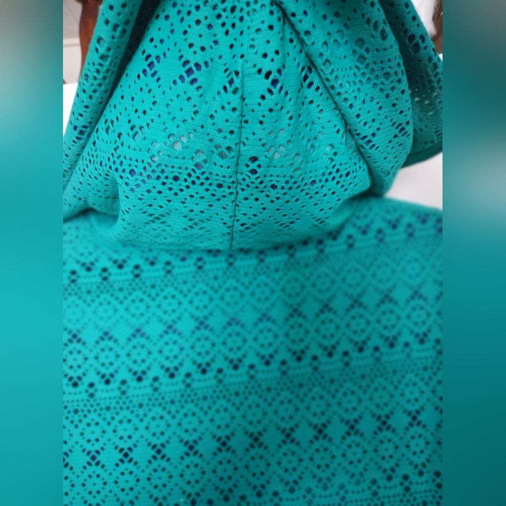 Title Nine Swimsuit Cover Up Size Small Beach Hooded Dress Turquoise/Blue Stripe - Picture 3 of 11